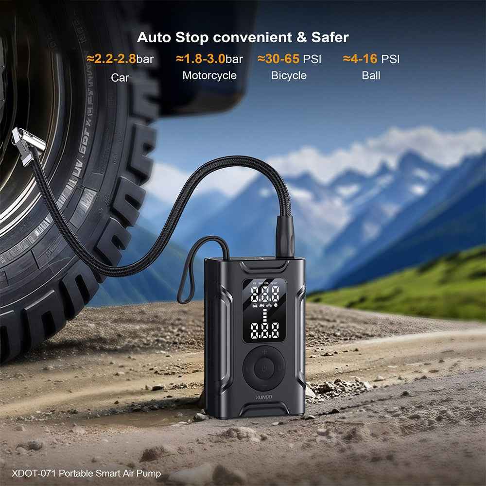 XUNDD XDOT-071 Auto Stop Portable Smart Air Pump Multipurpose Inflator with LED Flashlight Emergency Power Bank