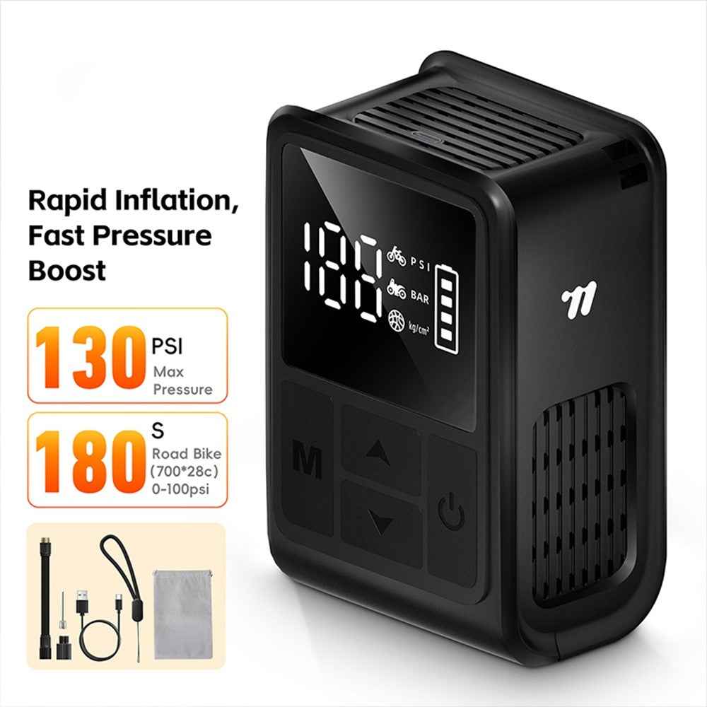 WEST BIKING YP0711196 High Pressure Electric Bike Pump Digital Display Portable Air Compressor for Bicycle Motorcycle Car - Black