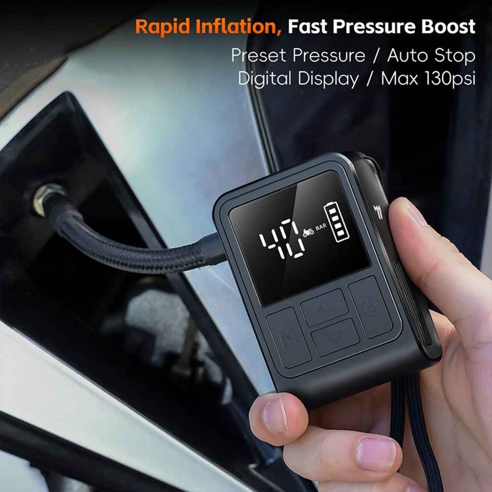 WEST BIKING YP0711196 High Pressure Electric Bike Pump Digital Display Portable Air Compressor for Bicycle Motorcycle Car - Black  /  Grey