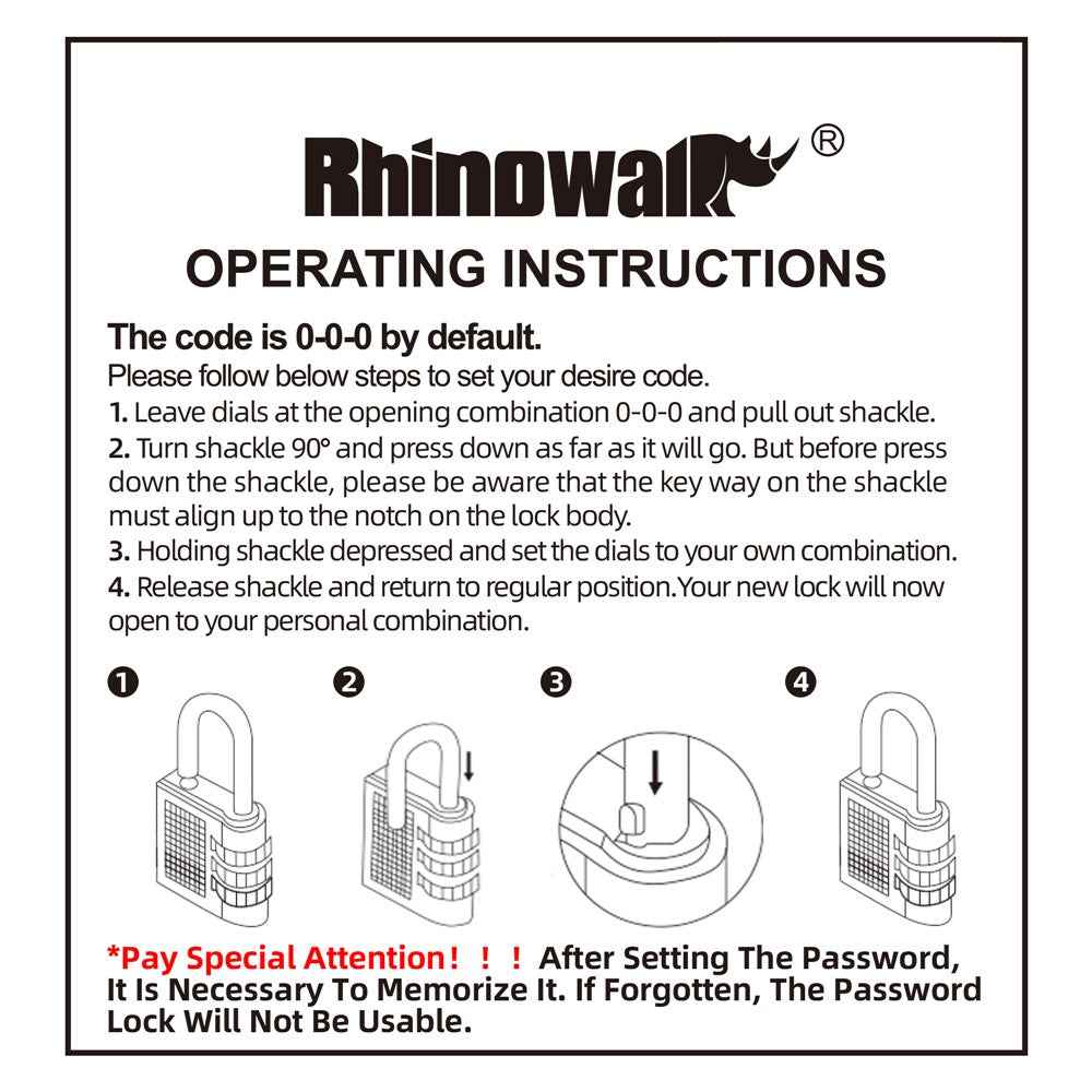 RHINOWALK XM10202 3-digit Combination Lock for Motorcycle Bag Zinc Alloy Anti-Theft Luggage Lock