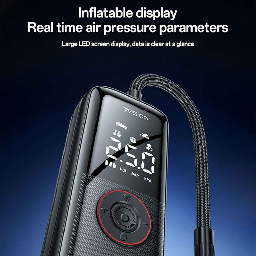 YESIDO VC17 Multi-function Wireless Tire Inflator for Car / Bicycle / Basketball Portable Air Compressor with LED Display