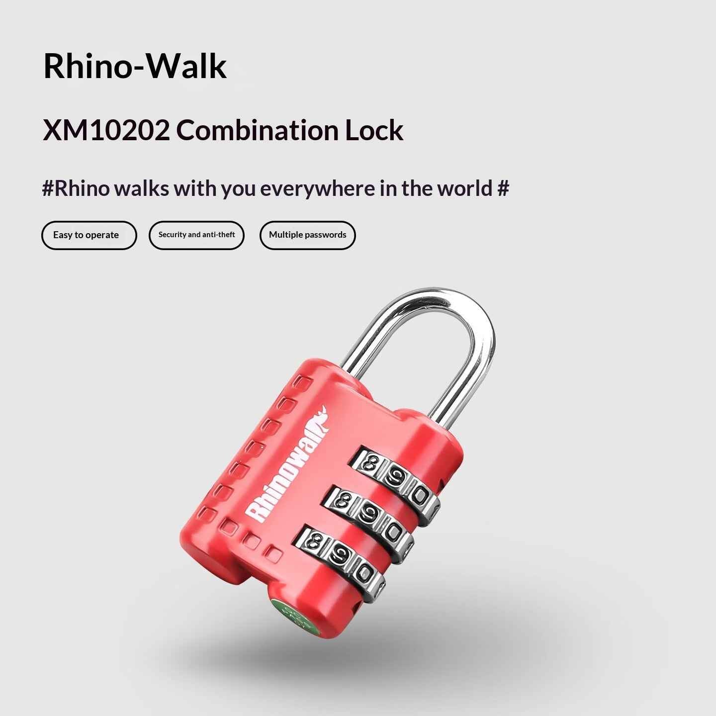 RHINOWALK XM10202 Anti Theft 3 Digit Combination Lock Security Lock for Motorcycle Tank Bag - Red