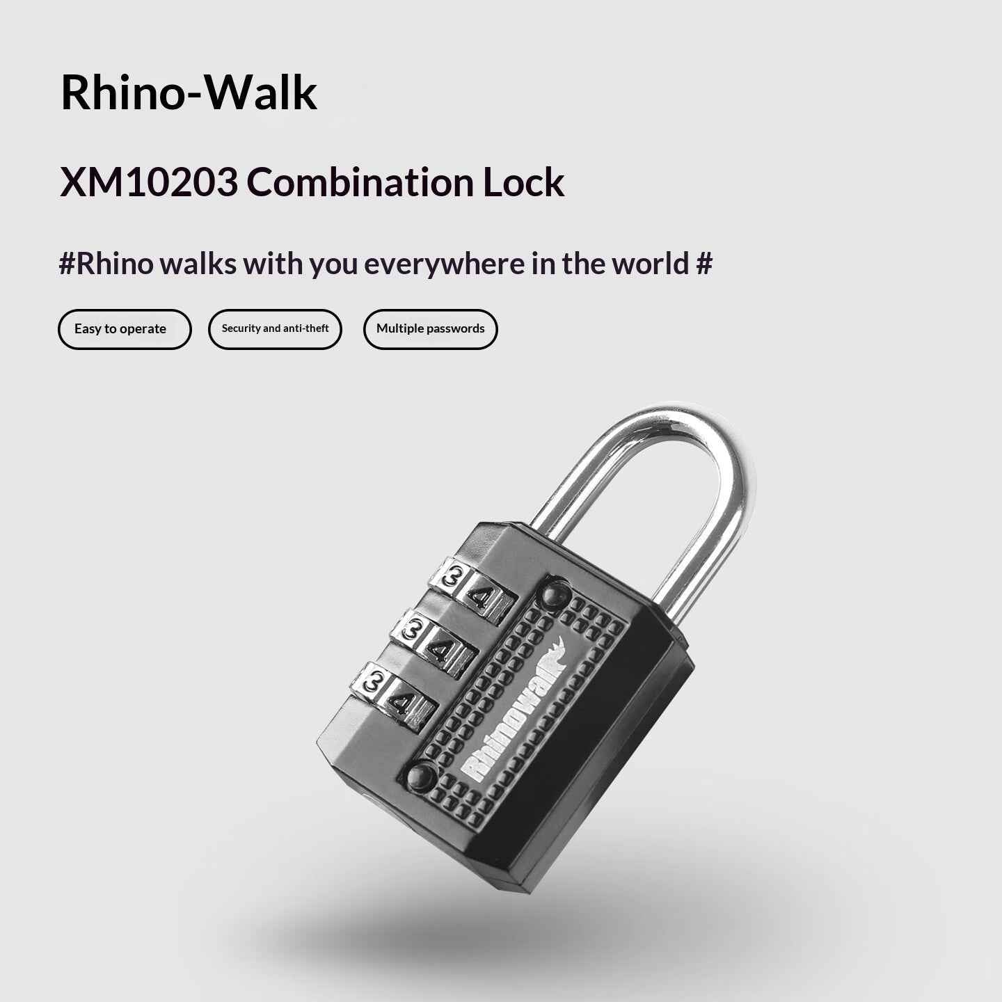 RHINOWALK XM10203 Motorcycle Bag Security Lock Zinc Alloy 3-Digit Anti Theft Combination Lock - Black