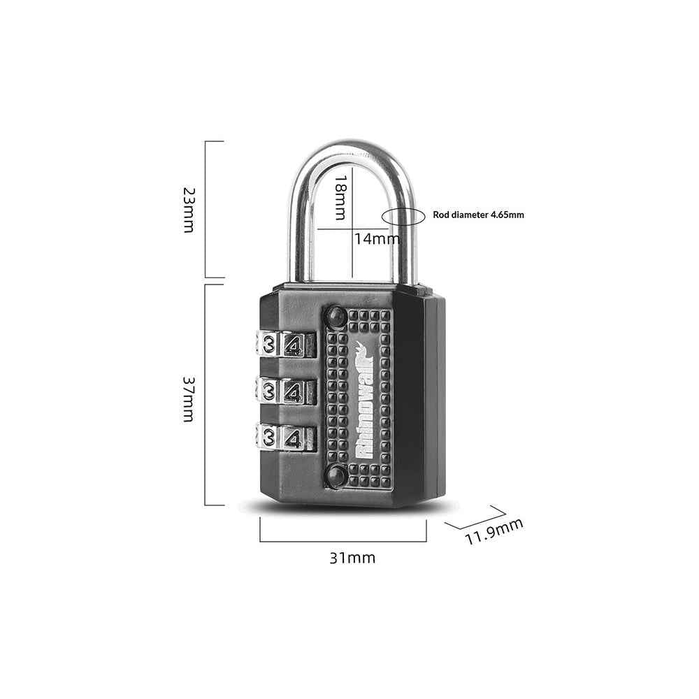 RHINOWALK XM10203 Motorcycle Bag Security Lock Zinc Alloy 3-Digit Anti Theft Combination Lock - Black