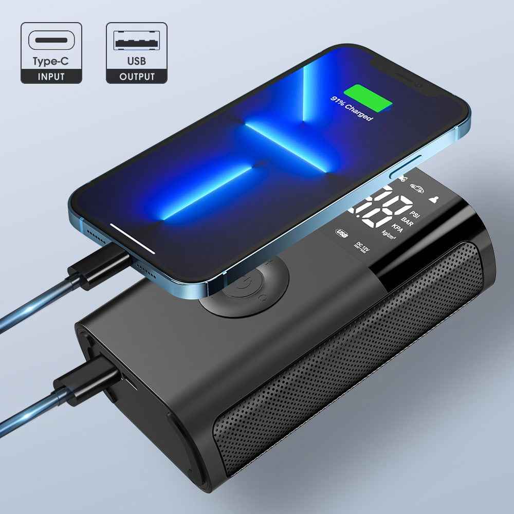 CARSUN T2191-2 Portable Car Tire Air Pump Cordless Digital Display Tyre Inflator with Power Bank Function
