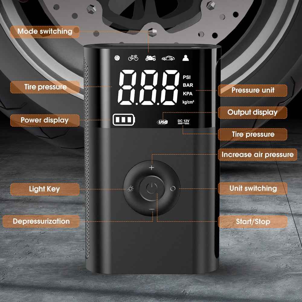 CARSUN T2191-2 Portable Car Tire Air Pump Cordless Digital Display Tyre Inflator with Power Bank Function
