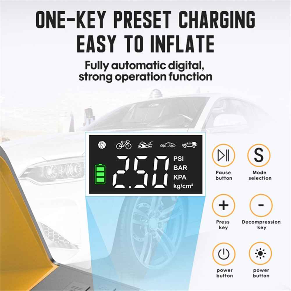 CARSUN c1809 Digital Car Tyre Inflator Cordless Air Pump 150PSI Electric Portable Air Compressor with LED Light