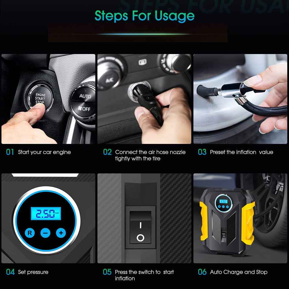 CARSUN C1399 Digital Tire Inflator Portable Car Air Compressor Inflation Pump with LED Light
