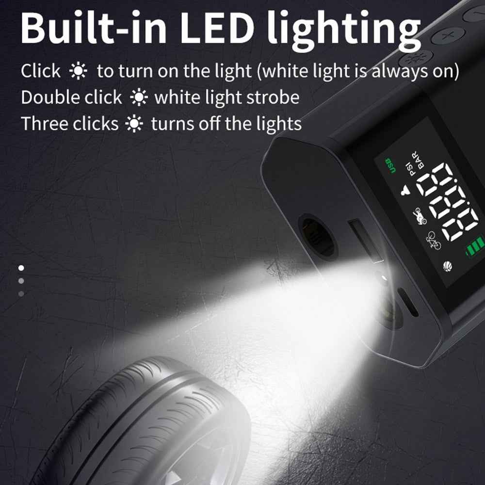 CARSUN C2812 Portable Air Pump Aluminum Alloy Digital Inflator with Light Power Bank Function