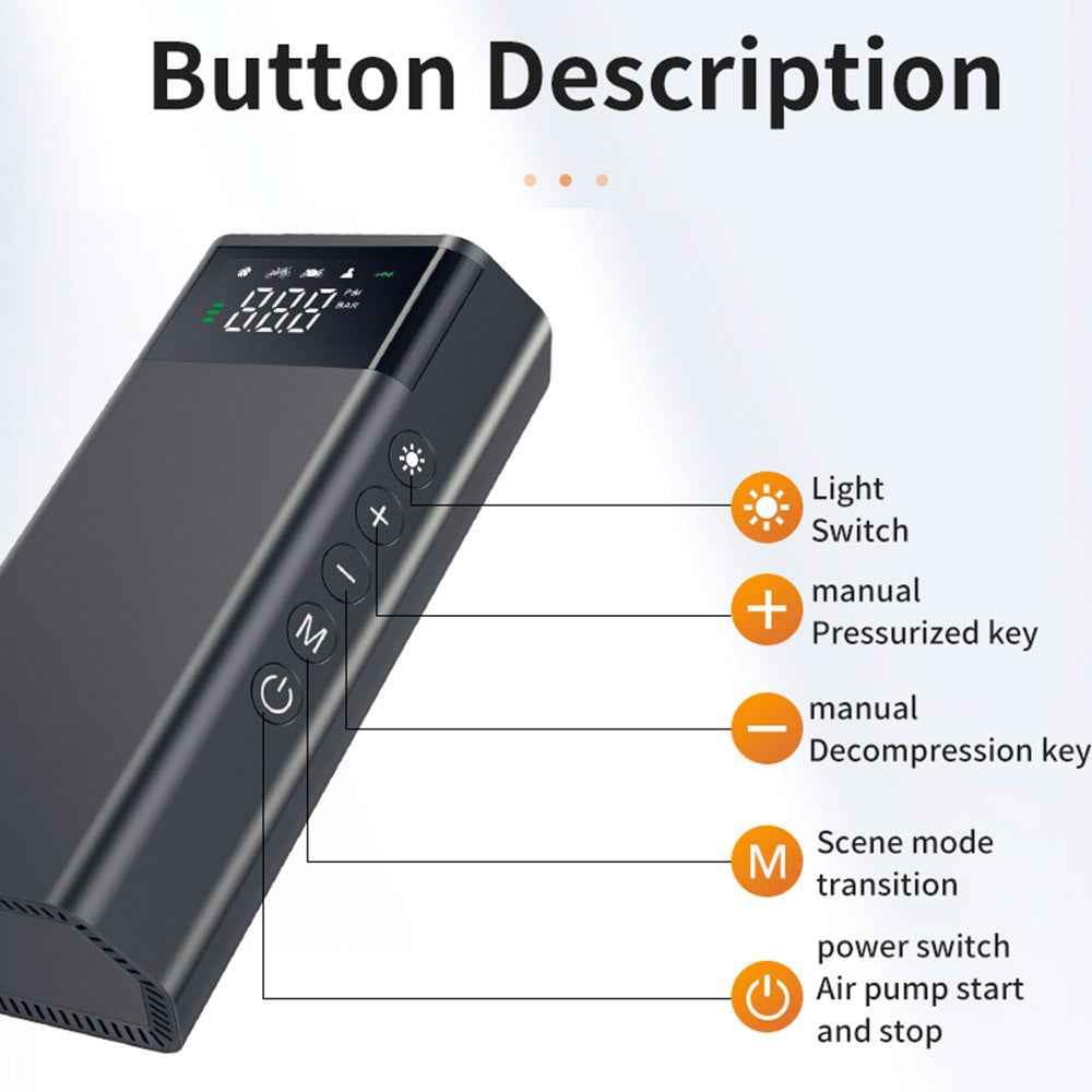 CARSUN C2812 Portable Air Pump Aluminum Alloy Digital Inflator with Light Power Bank Function