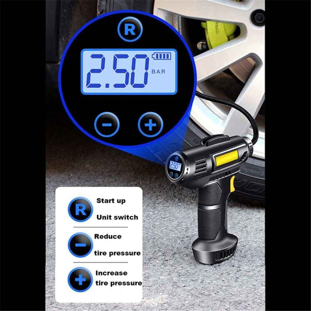 Cordless Tyre Inflator Air Compressor Digital Rechargeable Car Tyre Pump with LED Light