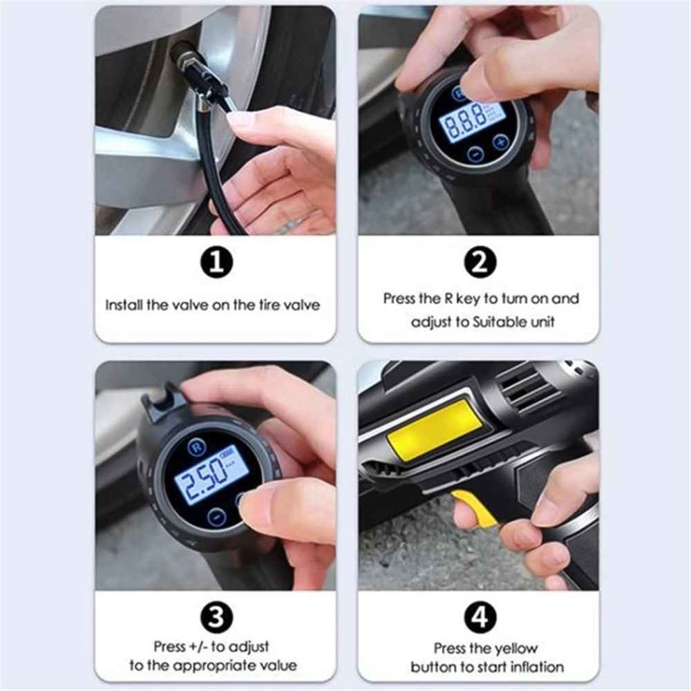 Cordless Tyre Inflator Air Compressor Digital Rechargeable Car Tyre Pump with LED Light