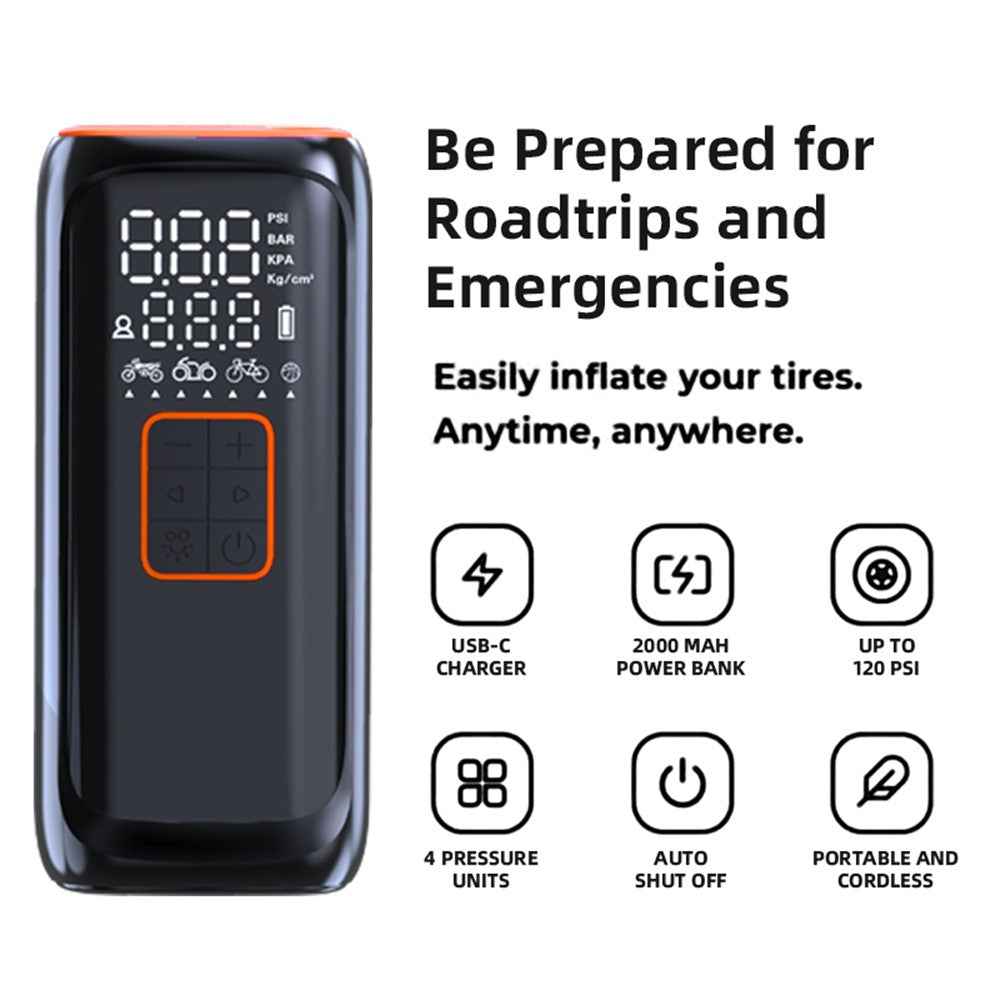 WG01 Multi-Function Portable Car Tire Inflator Electric Wireless Air Pump with Power Bank Function
