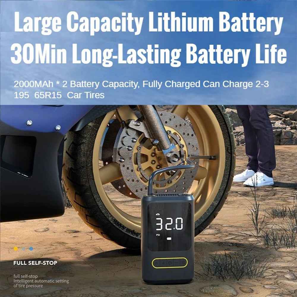 ATJ-8466 19MM Air Cylinder Tire Inflator Air Pump with Power Bank+Cigarette Lighter Interface