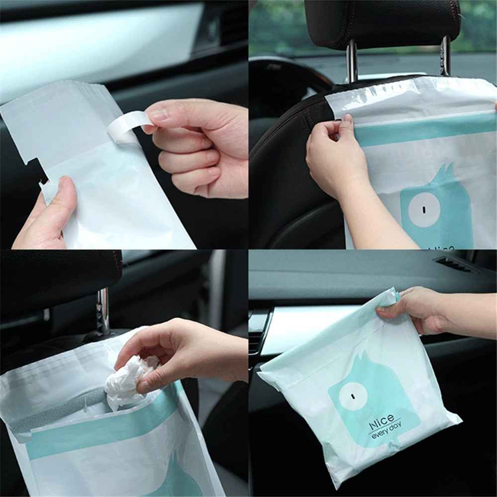 15Pcs / Pack Sealable Portable Car Trash Bag Easy Stick-On Disposable Car Garbage Bag Leak-Proof Vomit Bag Kitchen Storage Bag Suitable for Cars, Offices, Kitchens, Travel - Baby Blue