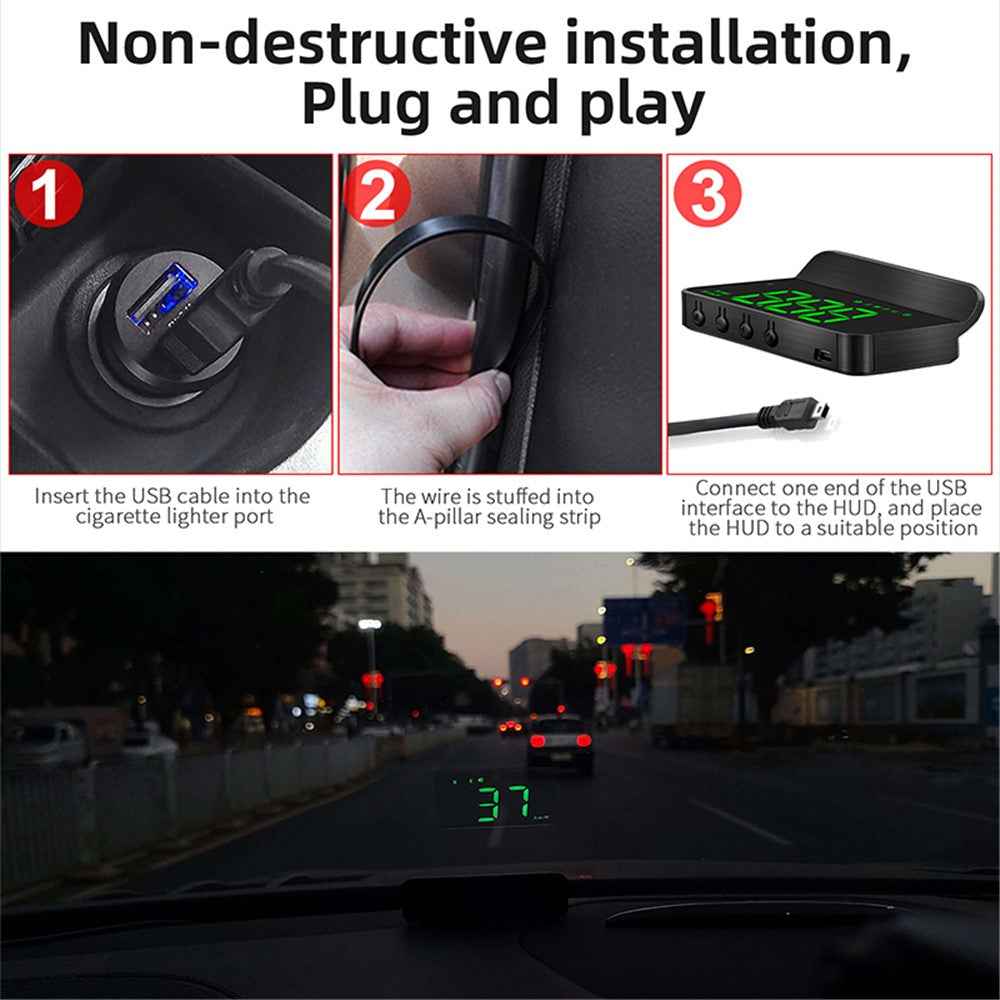 M1 Multifunctional Large Screen Head Up Display Car Electronic HUD Windshield Projector Overspeed Security Alarm - Green