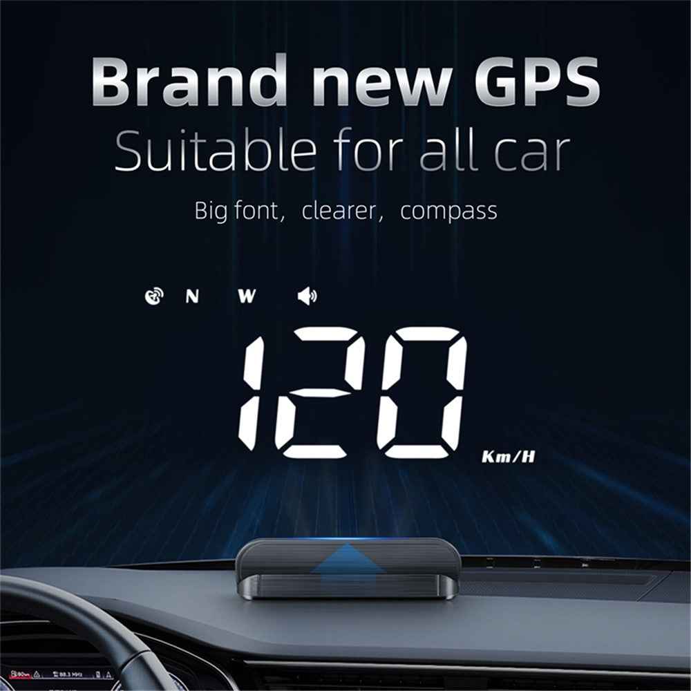 M1 Multifunctional Large Screen Head Up Display Car Electronic HUD Windshield Projector Overspeed Security Alarm - White