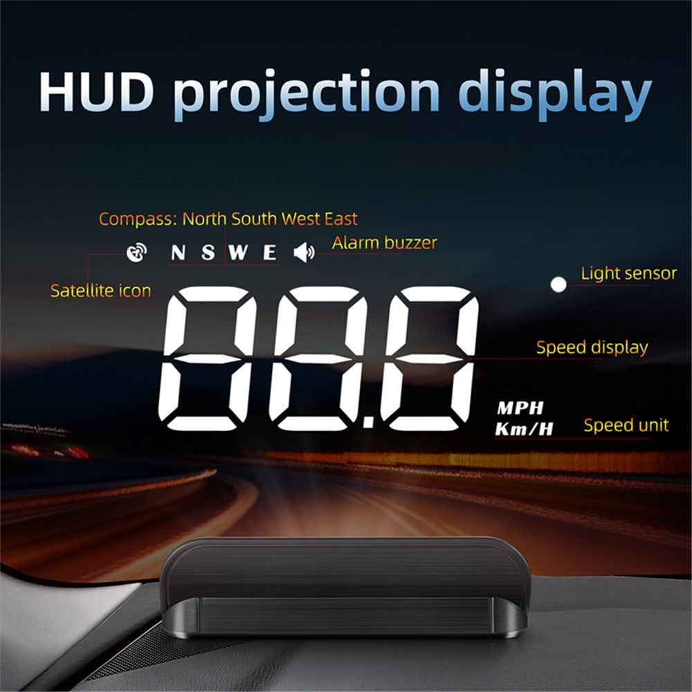 M1 Multifunctional Large Screen Head Up Display Car Electronic HUD Windshield Projector Overspeed Security Alarm - White