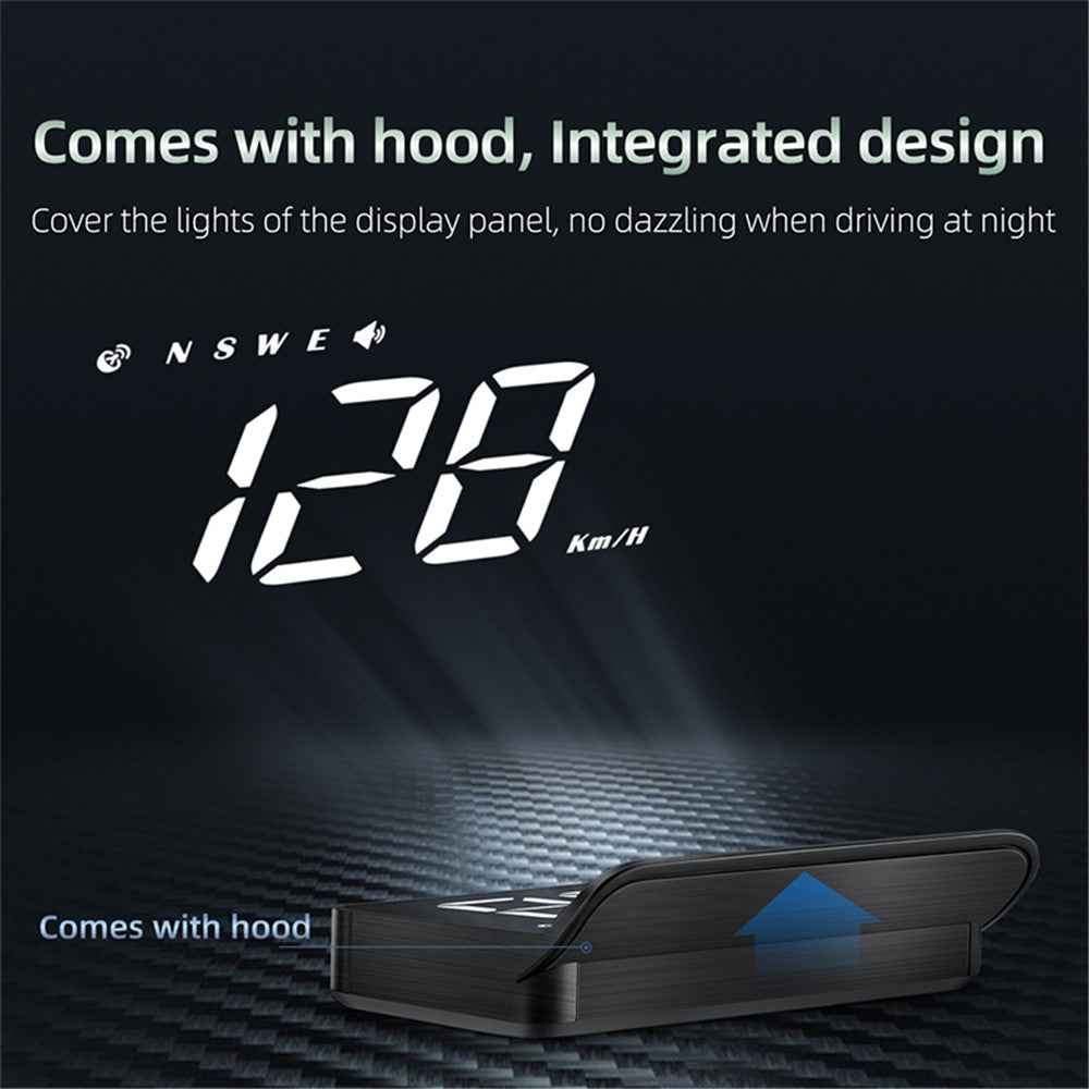 M1 Multifunctional Large Screen Head Up Display Car Electronic HUD Windshield Projector Overspeed Security Alarm - White