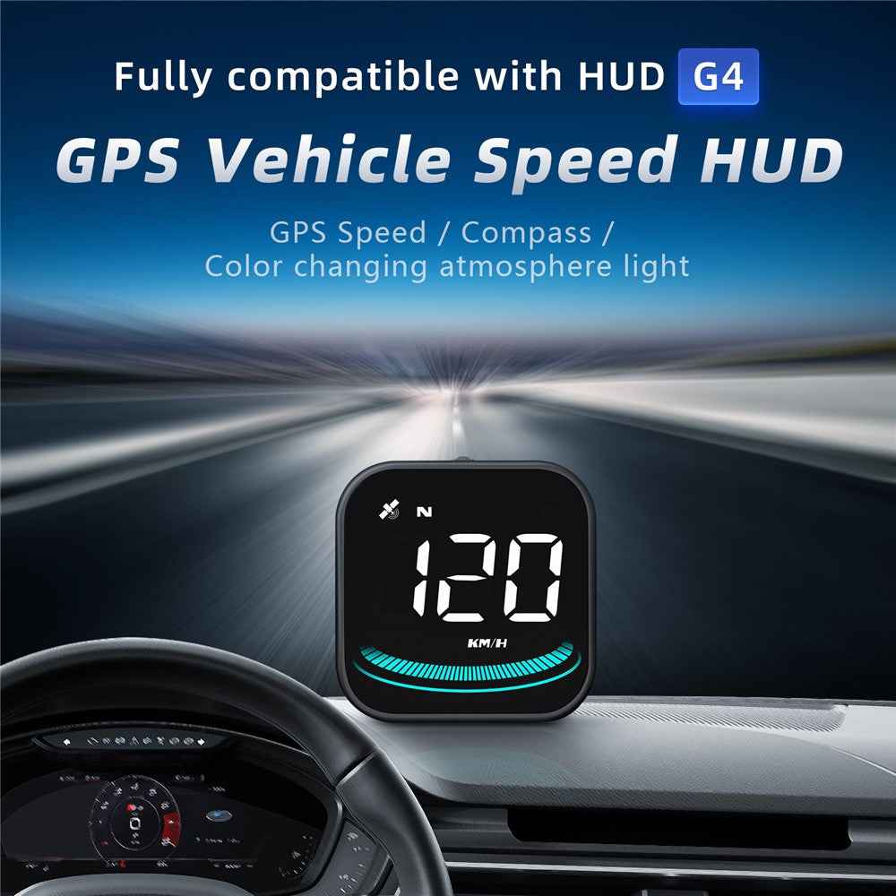 G4 Car HUD Digital Speedometer Over-speed Fatigue Driving Alarm GPS Compass Head-up Display