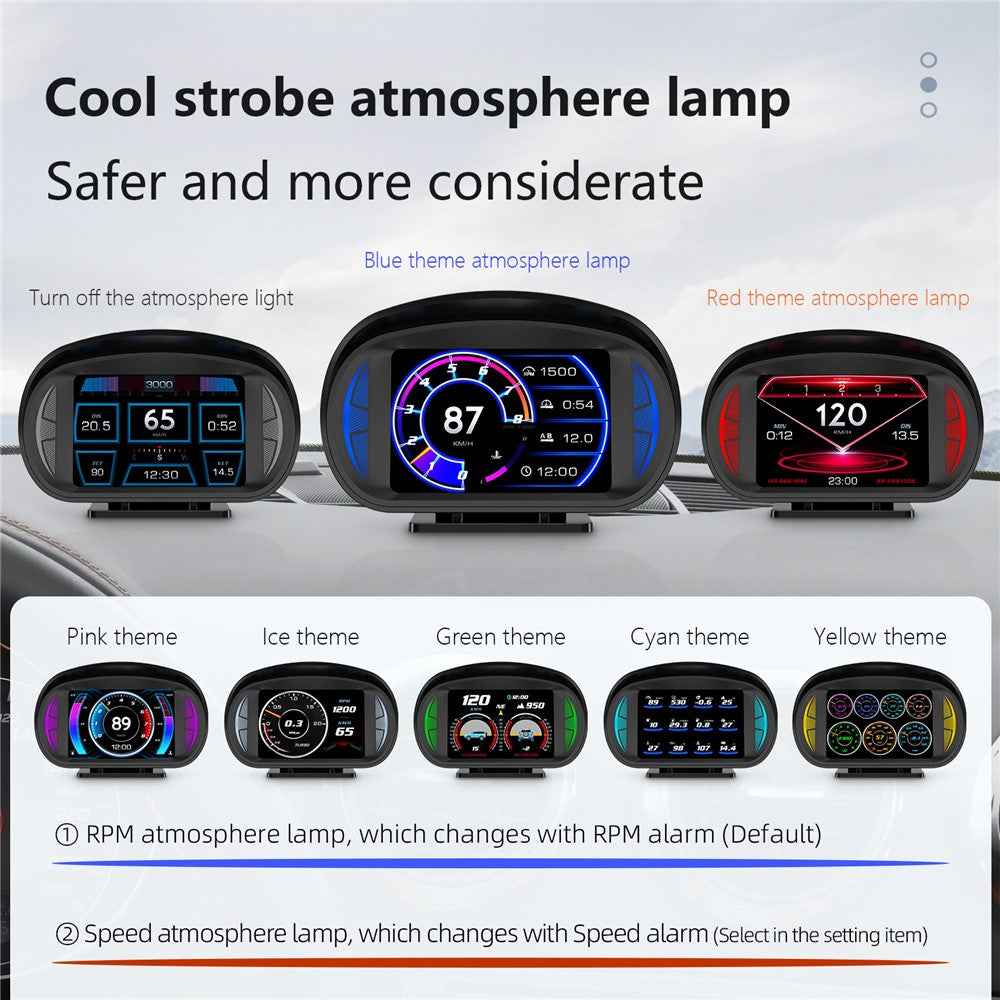 P2 OBD LCD Display Smart Driving Device + Diagnostic Tools + Slope Meter for Cars Vehicles
