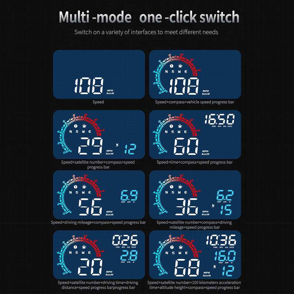 G11 Universal GPS HUD Head Up Display Speed Instrument with Overspeed Alarm for Oil Fuel Electric Hybrid Vehicle - Multi-color