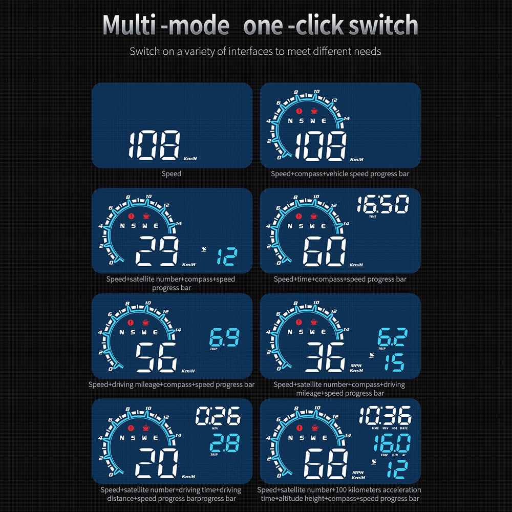 G11 Universal GPS HUD Head Up Display Speed Instrument with Overspeed Alarm for Oil Fuel Electric Hybrid Vehicle - Blue+White