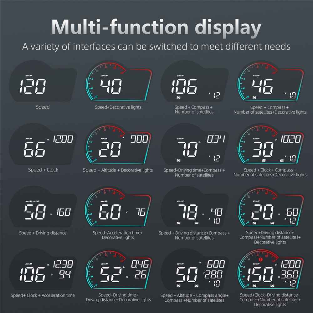 G16 Head Up Display Auto Speedometer Digital Odometer Alarm Reminder GPS HUD Gauge - Multi-color