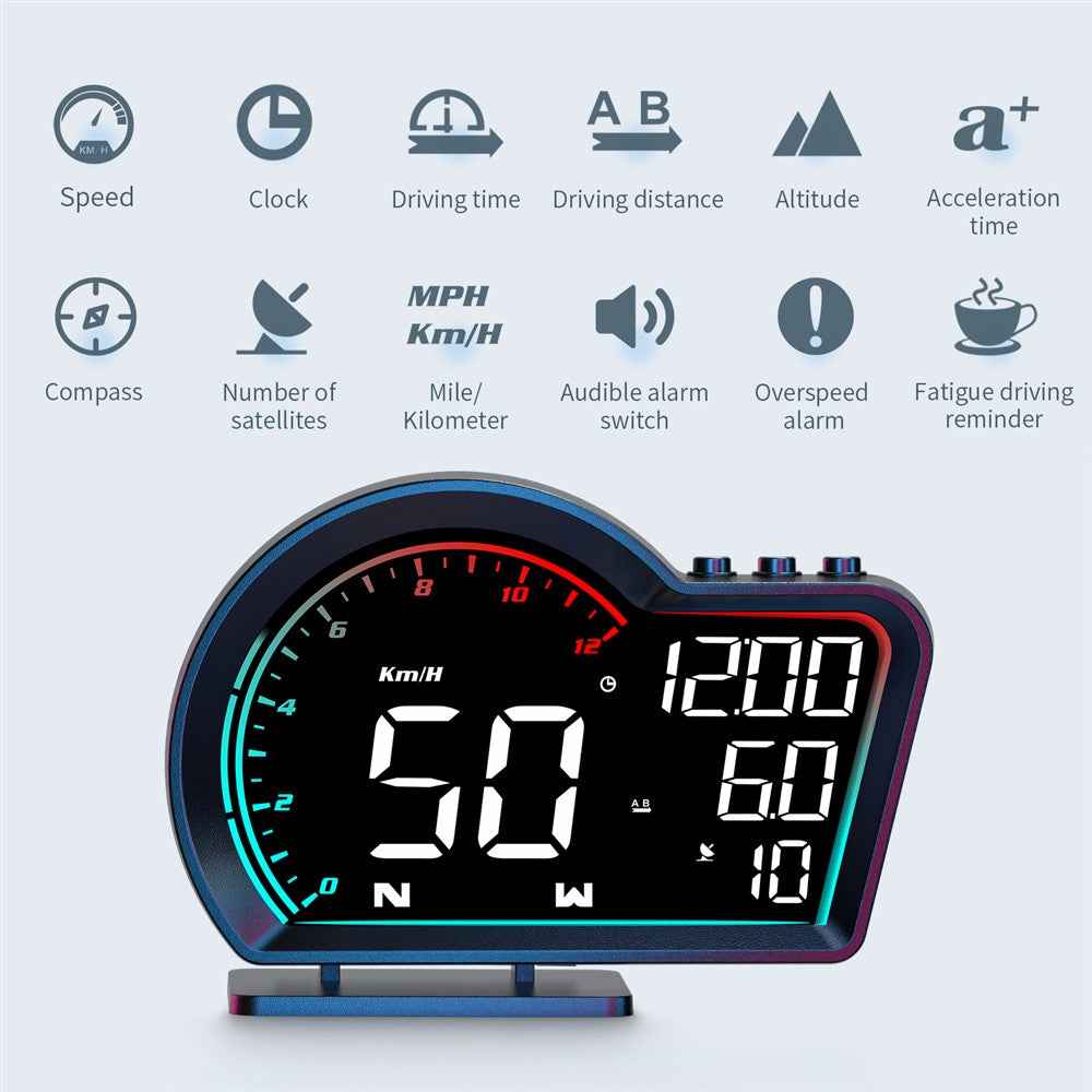 G16 Head Up Display Auto Speedometer Digital Odometer Alarm Reminder GPS HUD Gauge - Multi-color