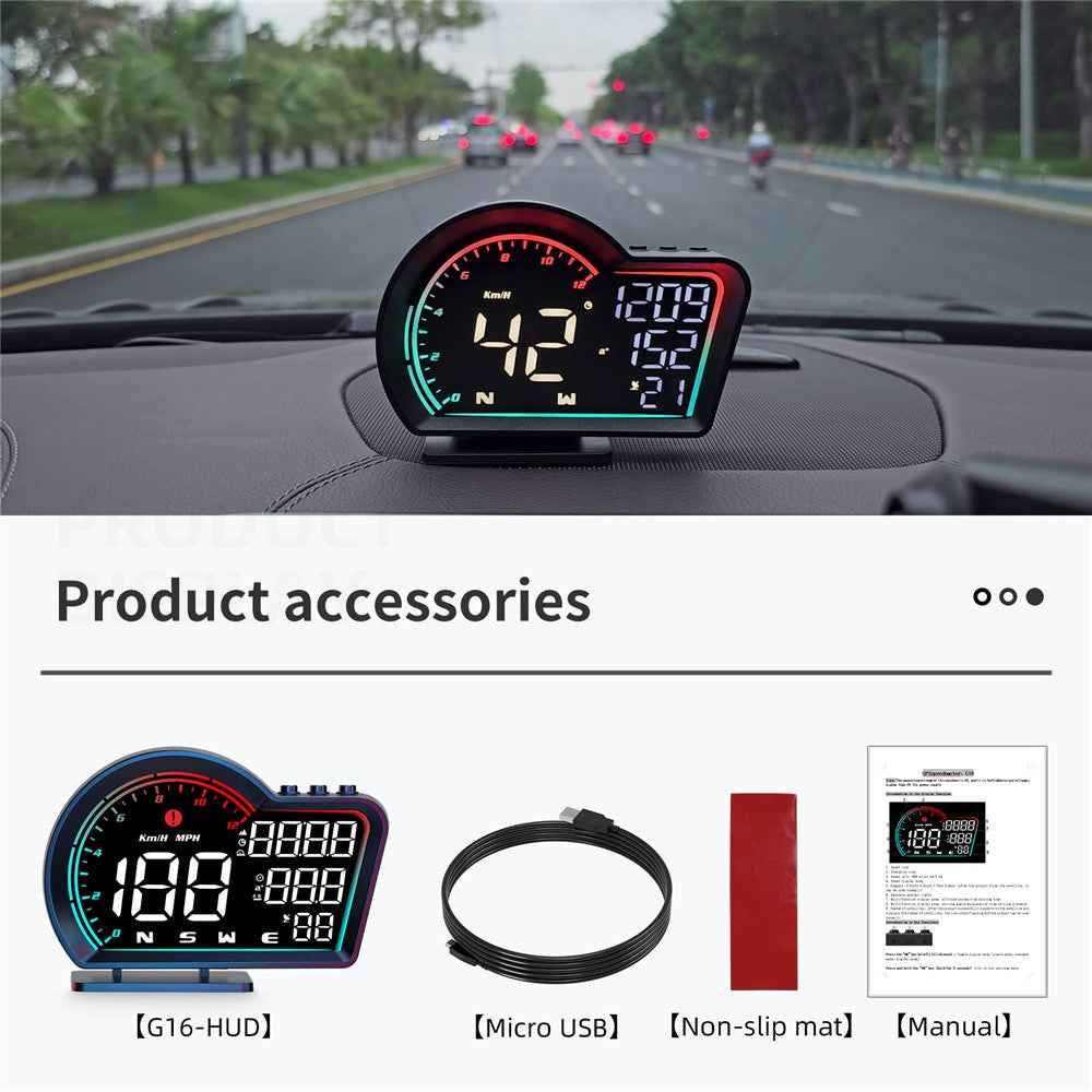 G16 Head Up Display Auto Speedometer Digital Odometer Alarm Reminder GPS HUD Gauge - Multi-color