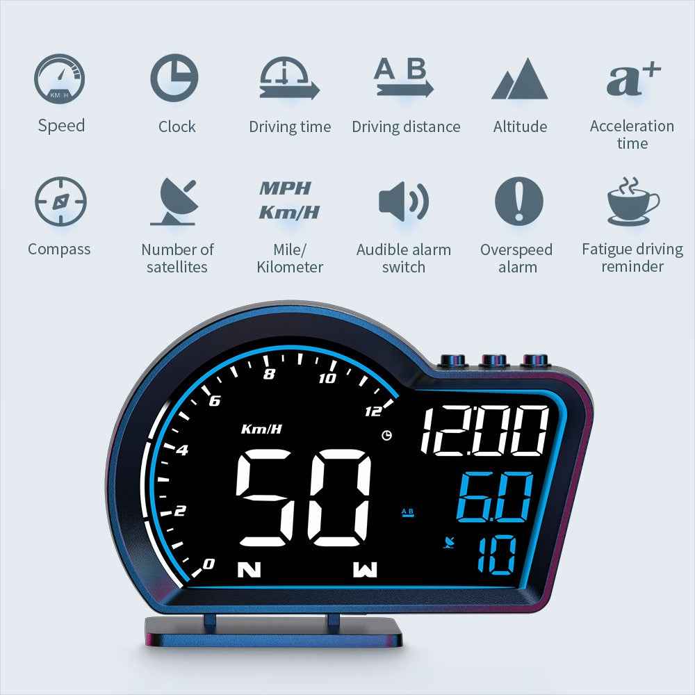 G16 Head Up Display Auto Speedometer Digital Odometer Alarm Reminder GPS HUD Gauge - Blue+White
