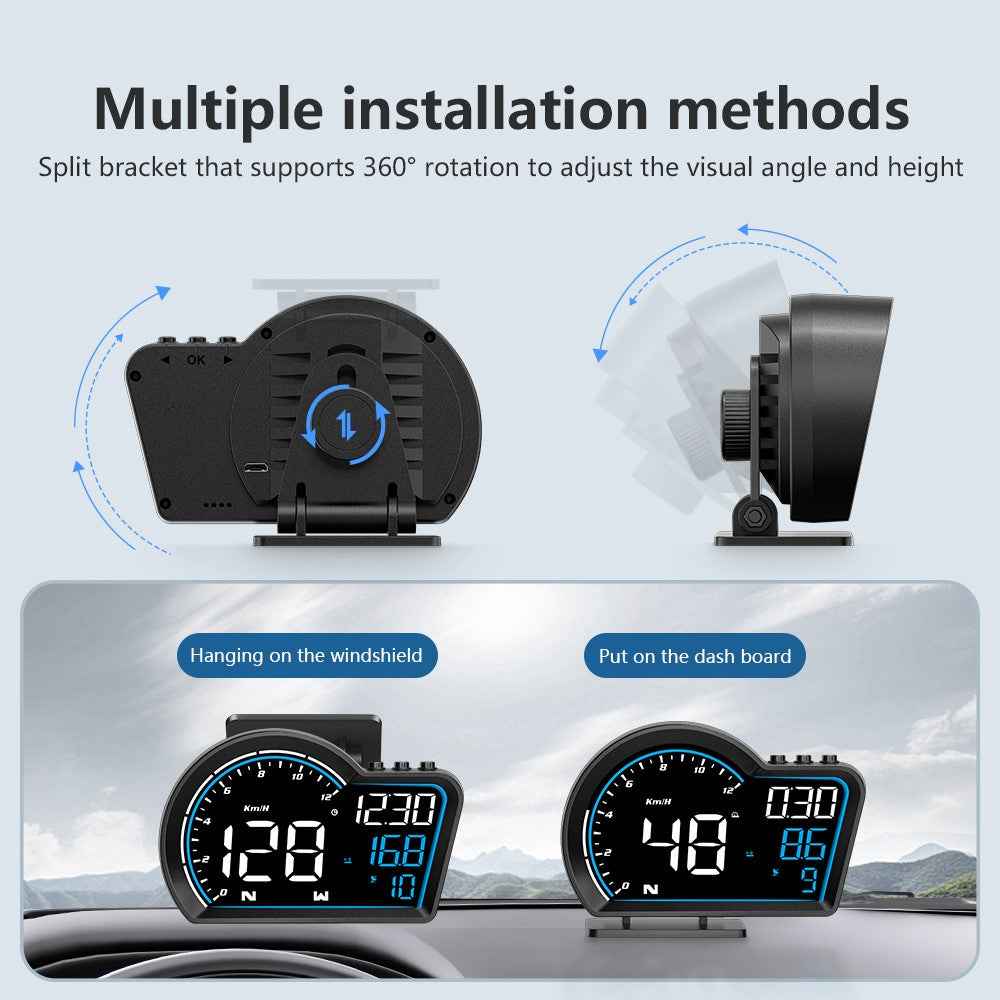 G16 Head Up Display Auto Speedometer Digital Odometer Alarm Reminder GPS HUD Gauge - Blue+White