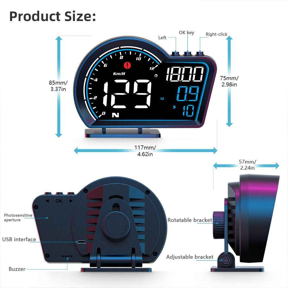 G16 Head Up Display Auto Speedometer Digital Odometer Alarm Reminder GPS HUD Gauge - Blue+White