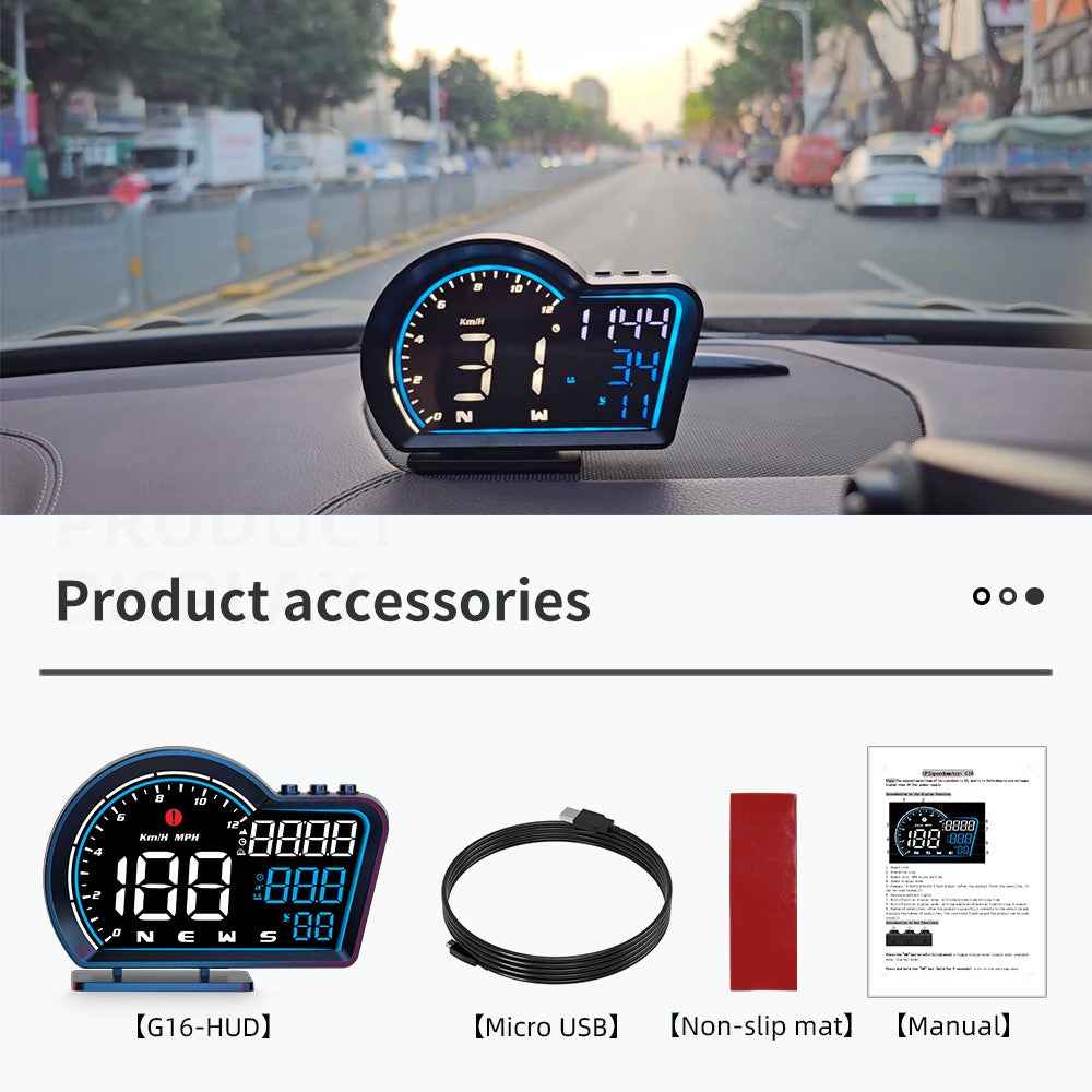 G16 Head Up Display Auto Speedometer Digital Odometer Alarm Reminder GPS HUD Gauge - Blue+White