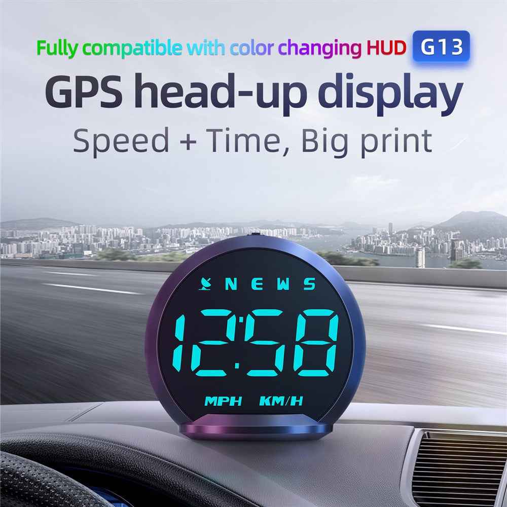 G13 Universal Head Up Display Car HUD 7-Color Digital Speedometer Alarm Reminder GPS System