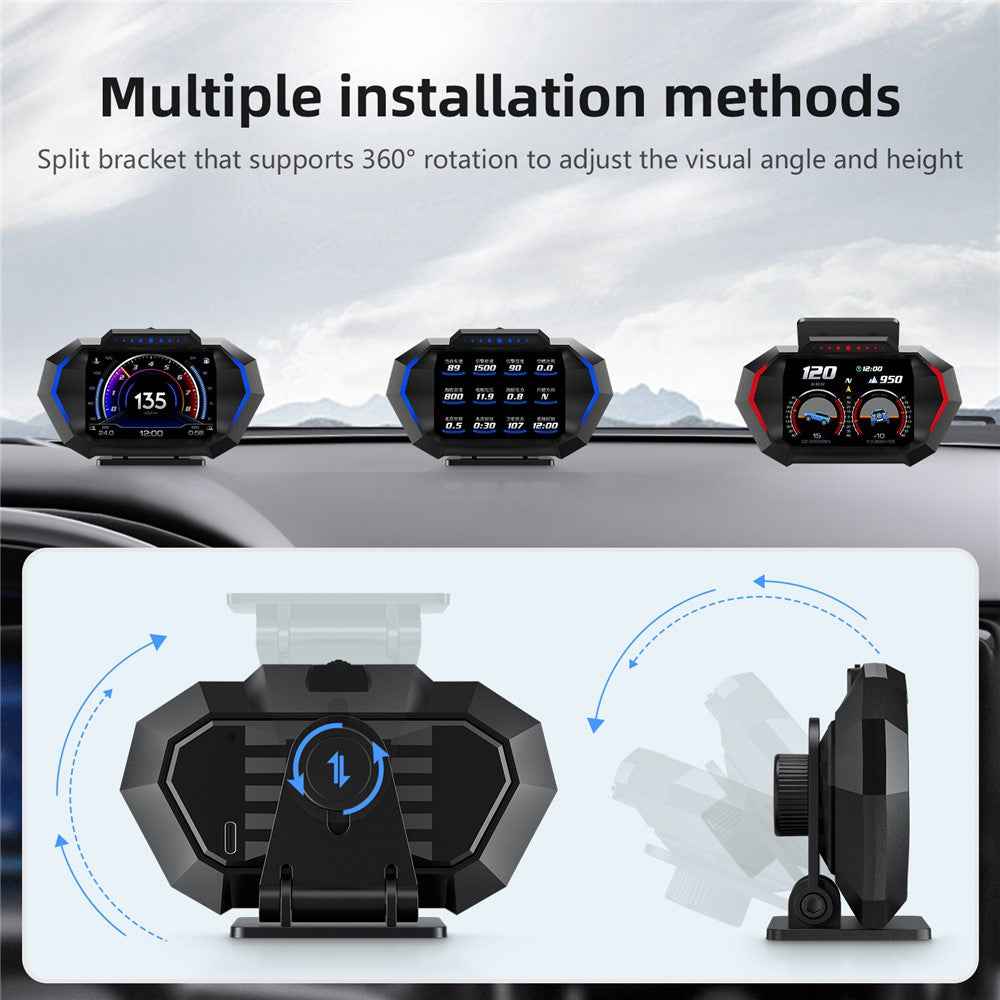 P24 Car Head Up Display OBD + GPS HUD On Board Computer Digital Speedometer with Ambient Light