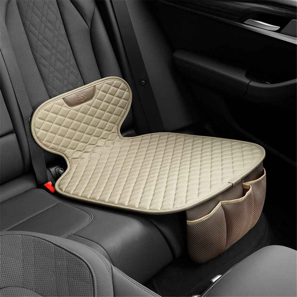 KEEP TOP Car Seat Cushion Children Safety Seat Leather Pad Protective Cover with Mesh Pocket - Beige