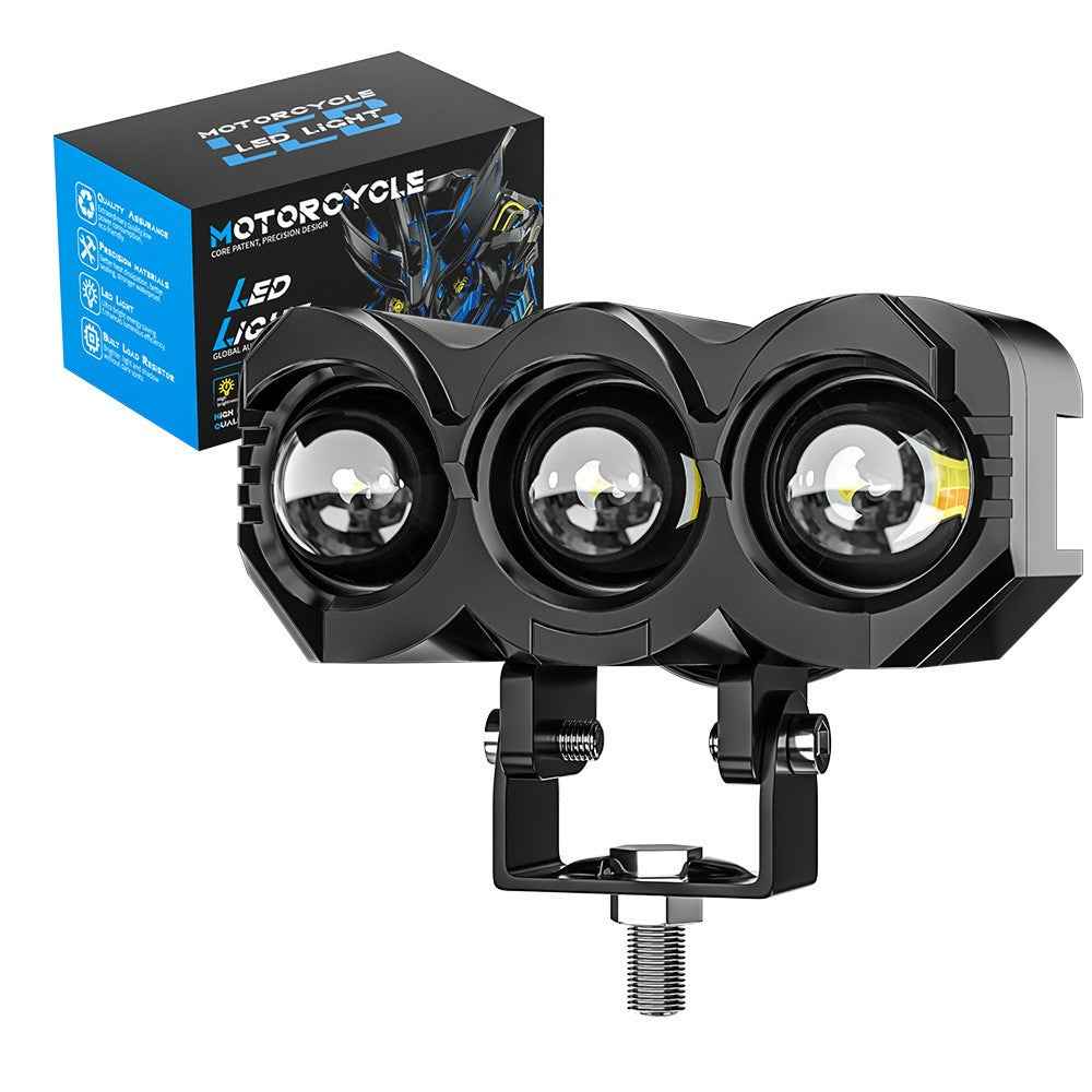 M-N-M30 Motorcycle LED Headlight 9-80V White+Yellow Light Motorbike Spotlight Front Lamp
