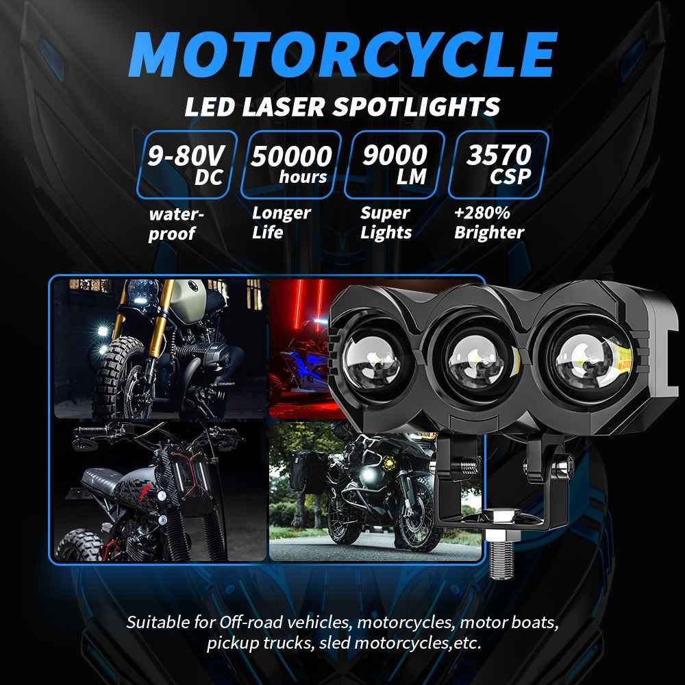 M-N-M30 Motorcycle LED Headlight 9-80V White+Yellow Light Motorbike Spotlight Front Lamp