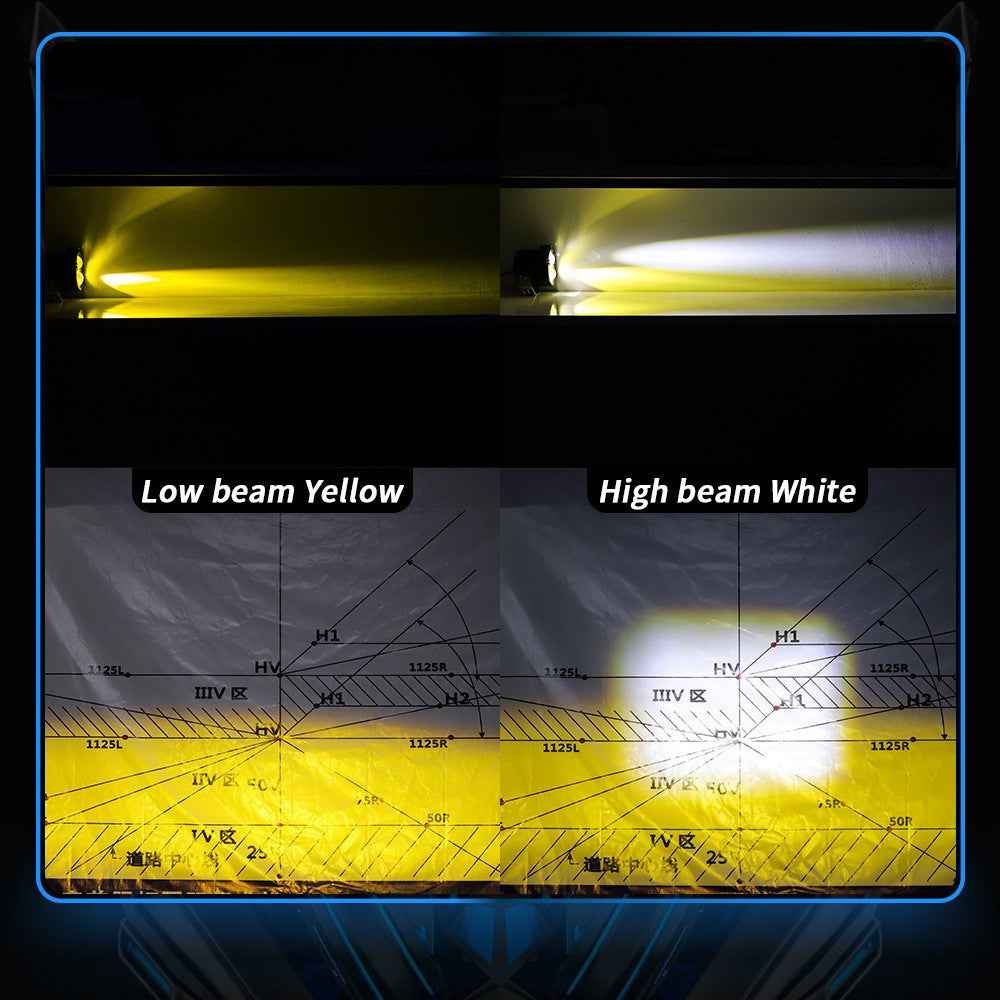9-80V Motorcycle LED Headlight White+Yellow Light Motorbike Spotlight Safety Front Lamp
