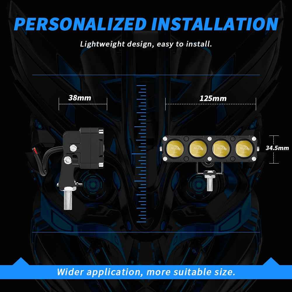 Motorcycle 4-LED Headlight White+Yellow Light Motorbike Spotlight Front Lamp
