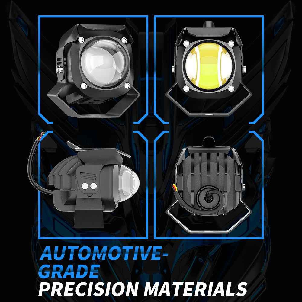 Motorcycle LED Spotlight White+Yellow High Low Beam Light Motorbike Fog Lamp