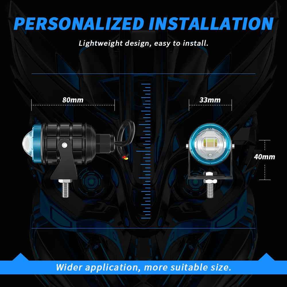 Motorcycle LED Spotlight White+Yellow High Low Beam Light Waterproof Motorbike Headlight