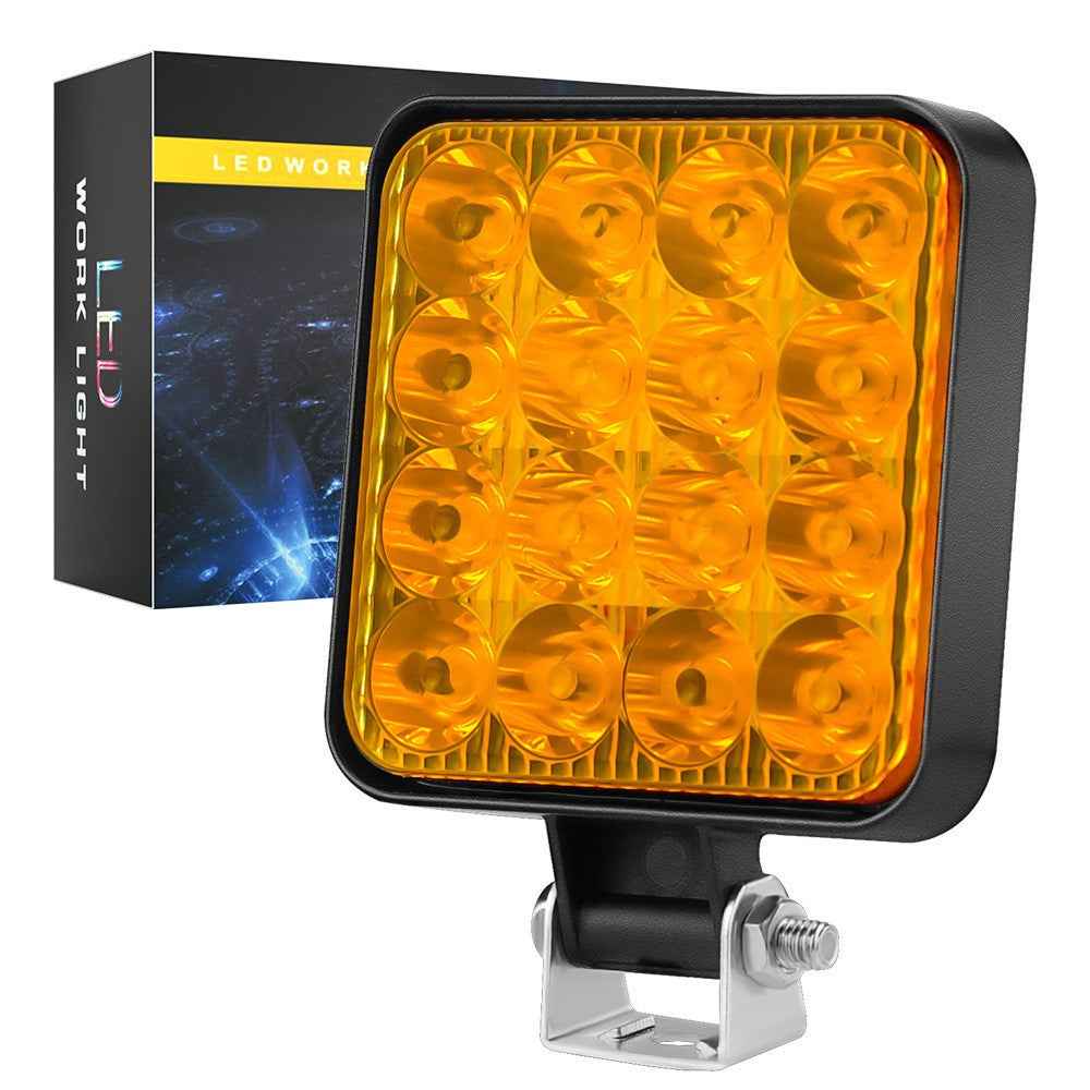 48W 12V 16-LED Car Driving Work Light Waterproof Square Car Off-Road Headlight - Yellow Light