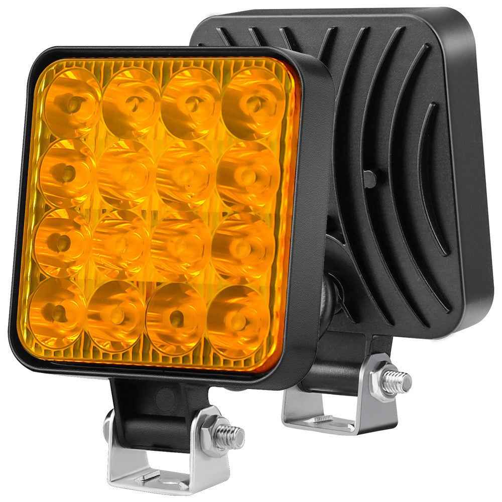48W 12V 16-LED Car Driving Work Light Waterproof Square Car Off-Road Headlight - Yellow Light