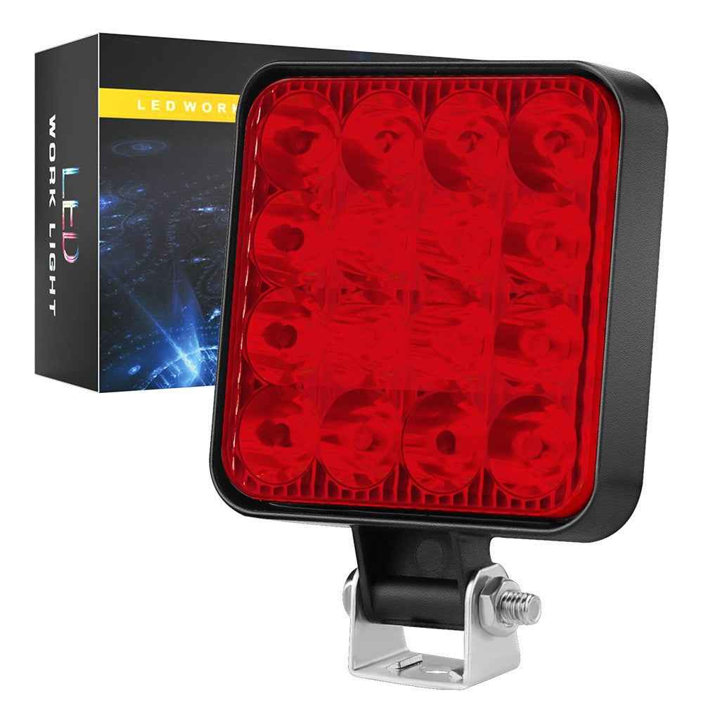 48W 12V 16-LED Car Driving Work Light Waterproof Square Car Off-Road Headlight - Red Light