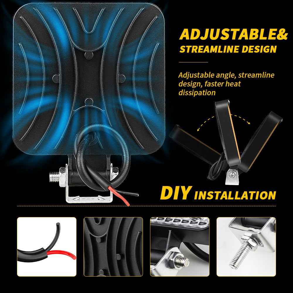 48W 12V 16-LED Car Driving Work Light Waterproof Square Car Off-Road Headlight - Blue Light