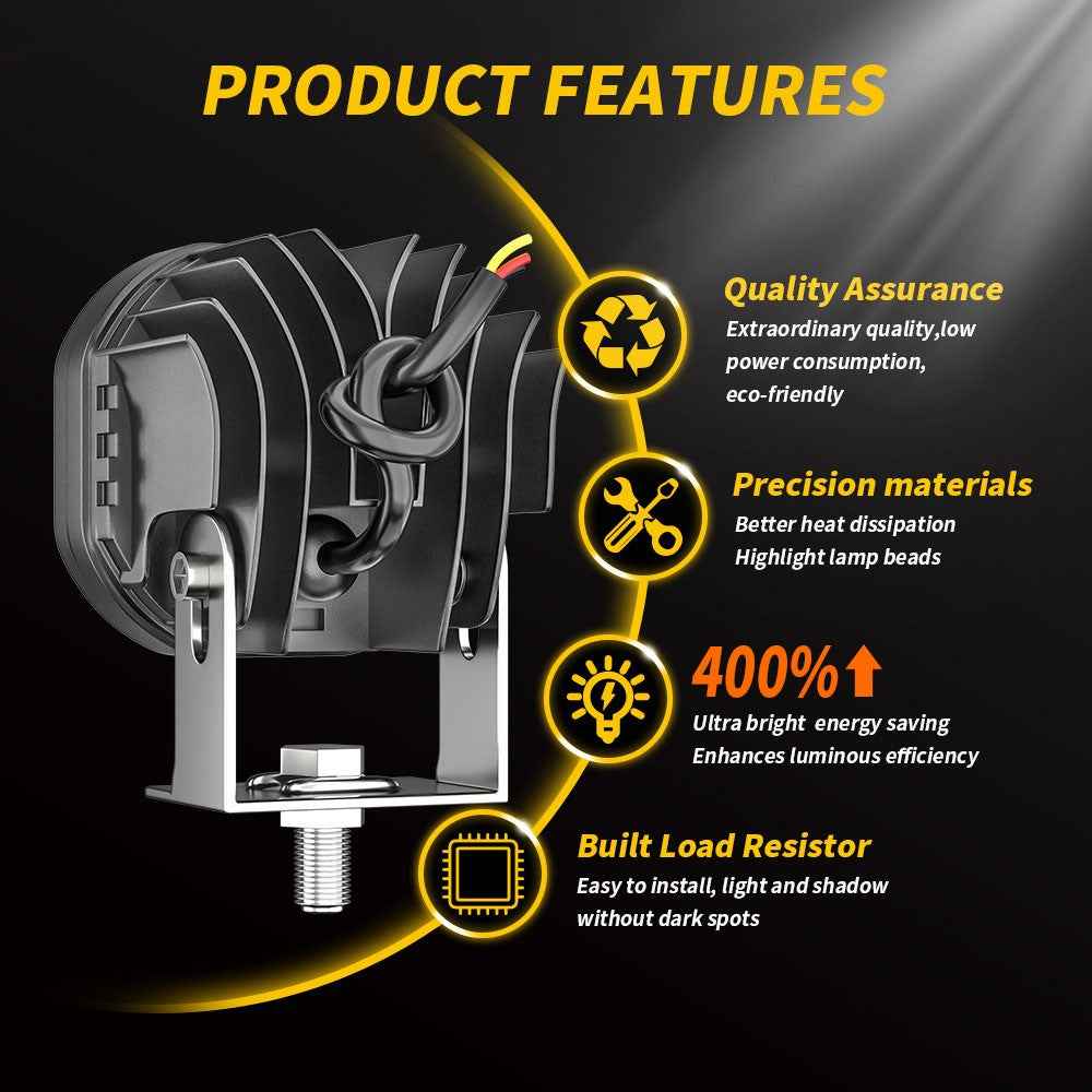 3-inch 40W Car SUV Off-Road Motorcycle Spotlight White+Yellow LED Waterproof Vehicle Headlight