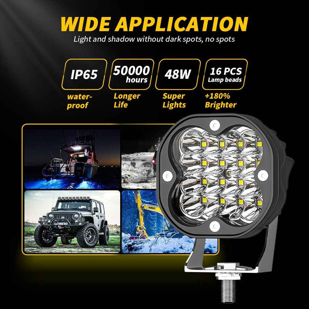 3-inch 48W 16-LED Car Truck Forklift Spotlight Square Waterproof Engineering Vehicle Headlight - White Light