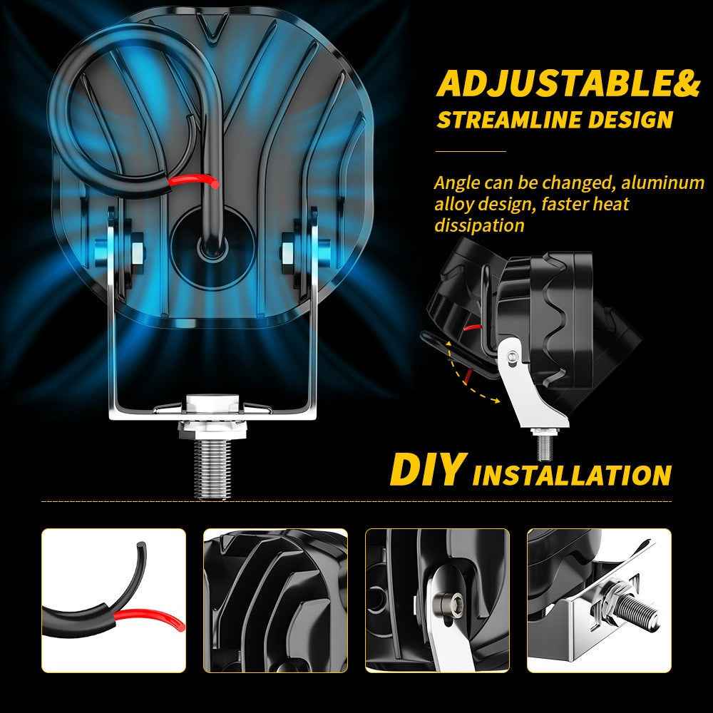 3-inch 48W 16-LED Car Truck Forklift Spotlight Square Waterproof Engineering Vehicle Headlight - Yellow Light